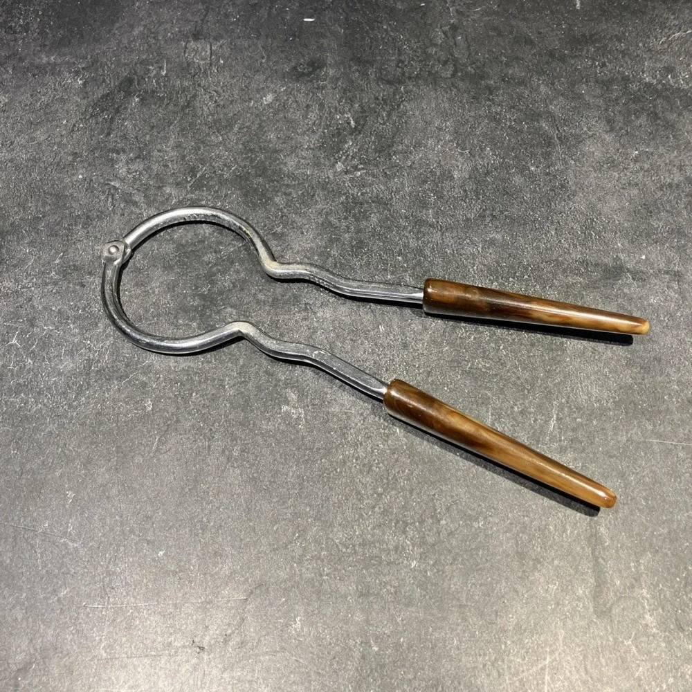 Vintage USA Stainless Steel Jar Opener with Caramel/Brown Bakelite Handles MCM